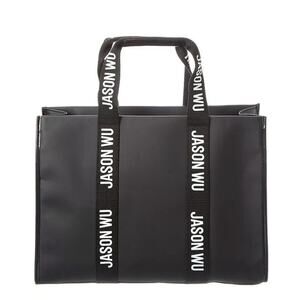 JASON WU Large Tote Bag Black Laminated PVC & Canvas Logo Limited Edition